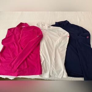 Lilly Pulitzer Pink, White, and Navy Long Sleeve White Label Athleisure Shirts.